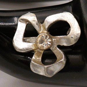 Vintage Silver Tone Three Leaf Clover Pin Brooch W\ White Clear Glass Rhinestone